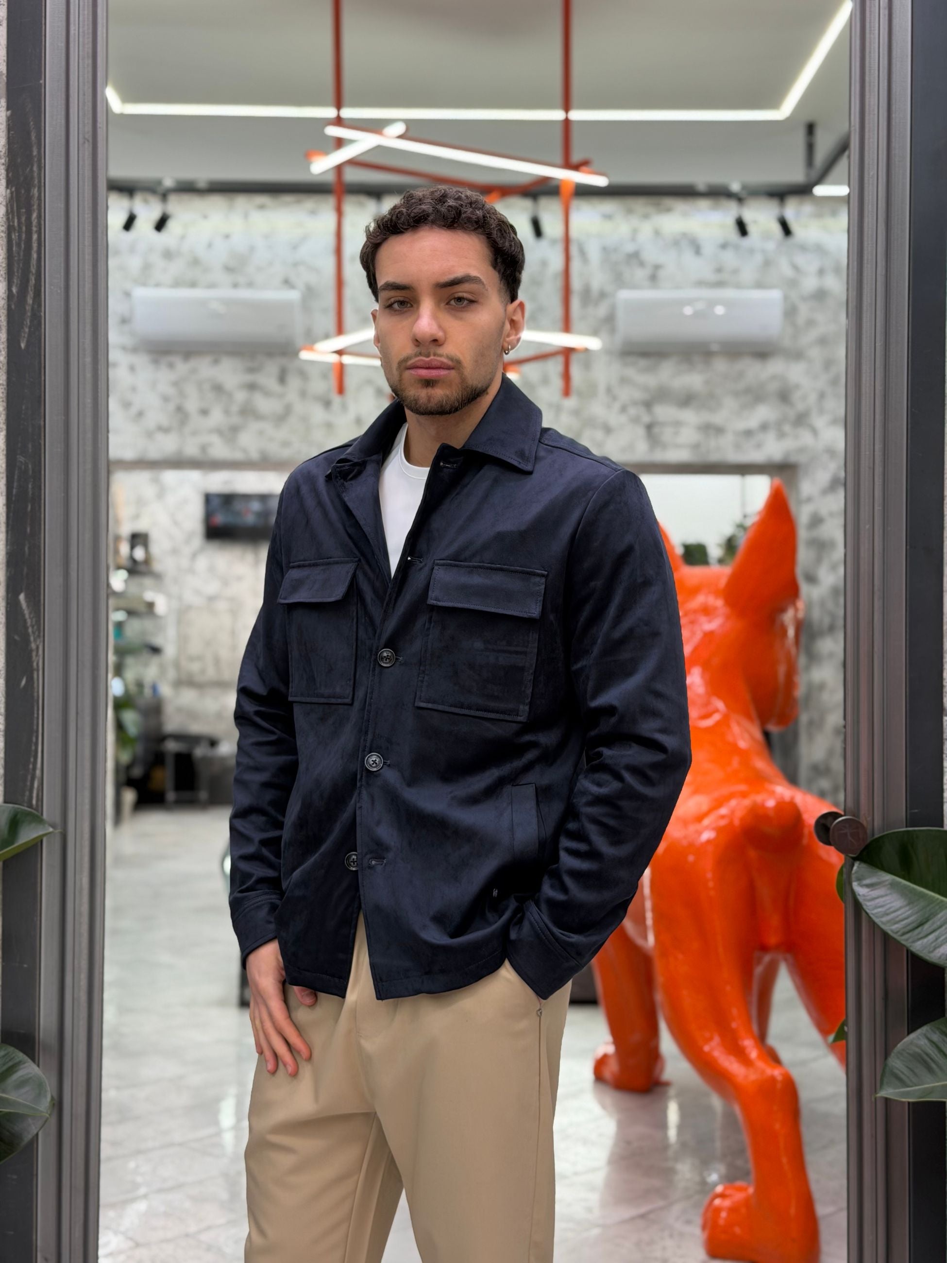 GIUBBINO IN ECORENNA MODELLO OVERSHIRT CON TASCHE APPLICATE - REGULAR FIT GL9827.BLU