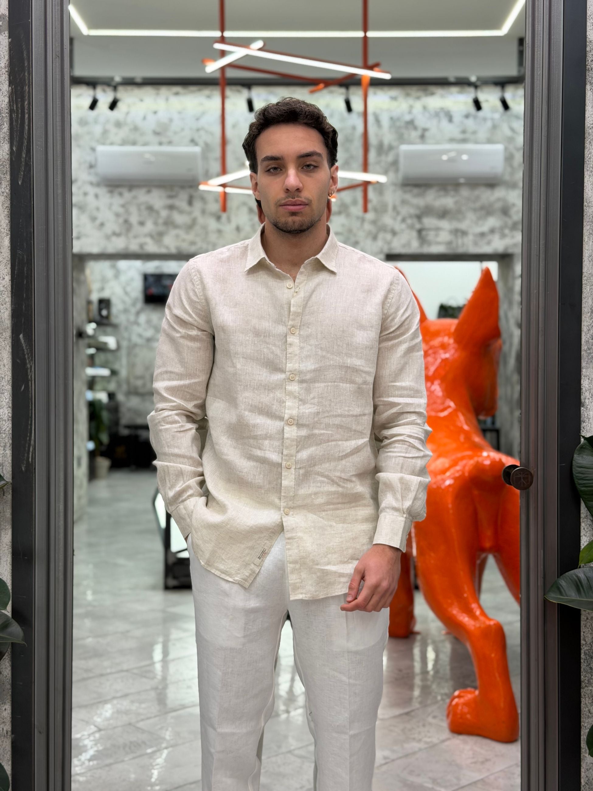 CAMICIA IN 100% PURO LINO CON COLLO ALL'ITALIANA - REGULAR FIT GL7619S-S26.BEI