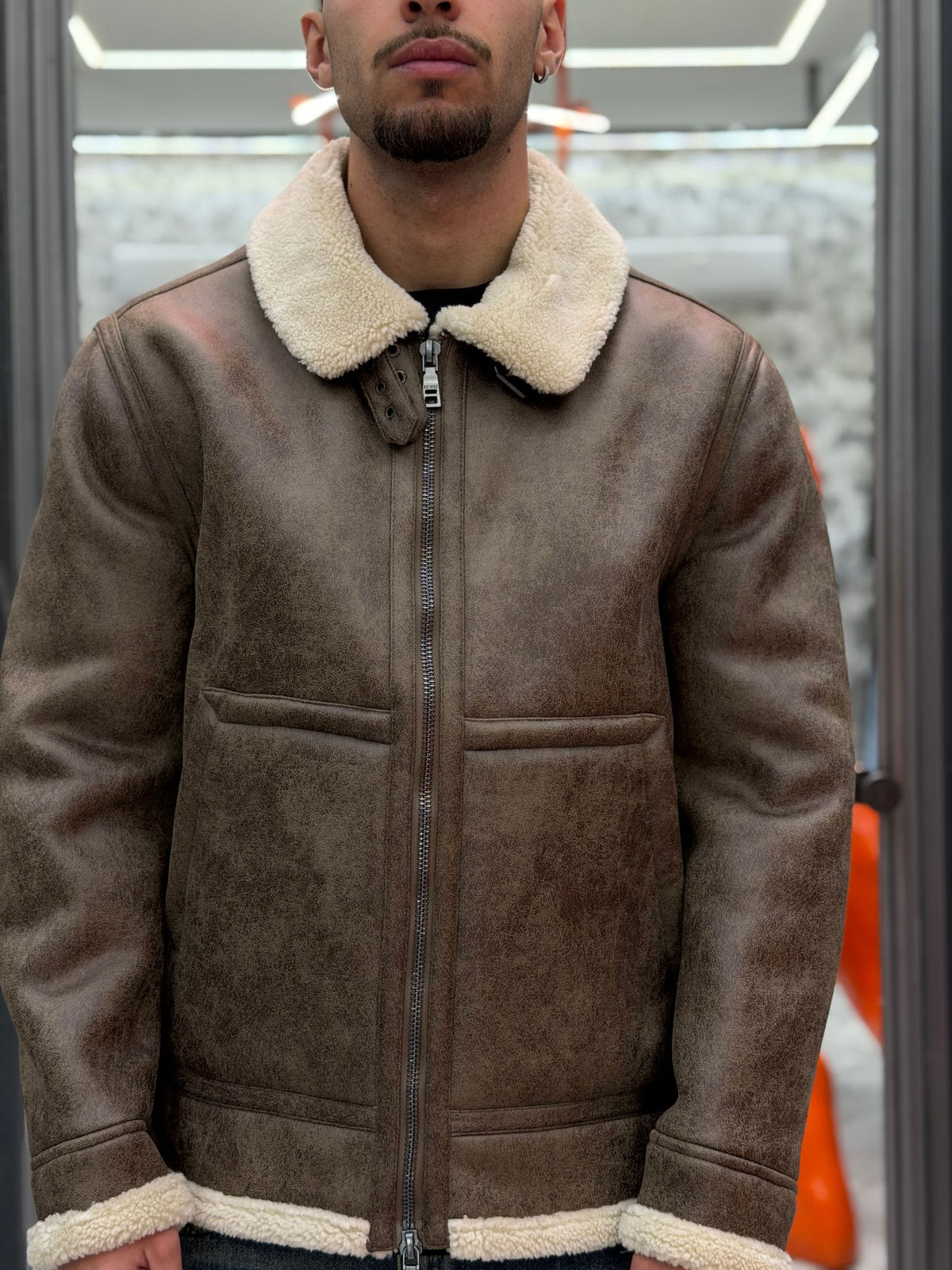 ECOMONTONE EFFETTO MARMORIZZATO CON MAXI COLLO E POLSINI IN CONTRASTO - REGULAR FIT GBI1177SS.FAN
