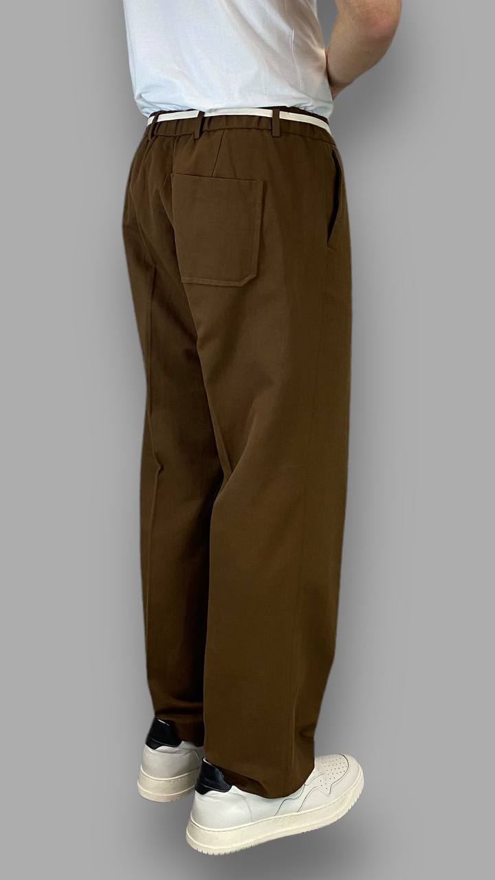 PANTALONE DA ABITO IN MISTO COTONE/LINO GAMBA LARGA CON COULISSE E LACCIO IN VITA - RELAXED FIT