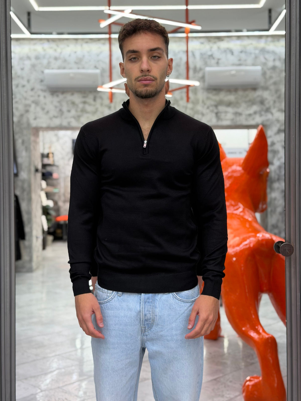 MAGLIA MEZZA ZIP BASIC IN MORBIDA VISCOSA - REGULAR FIT MI3371SS.NER