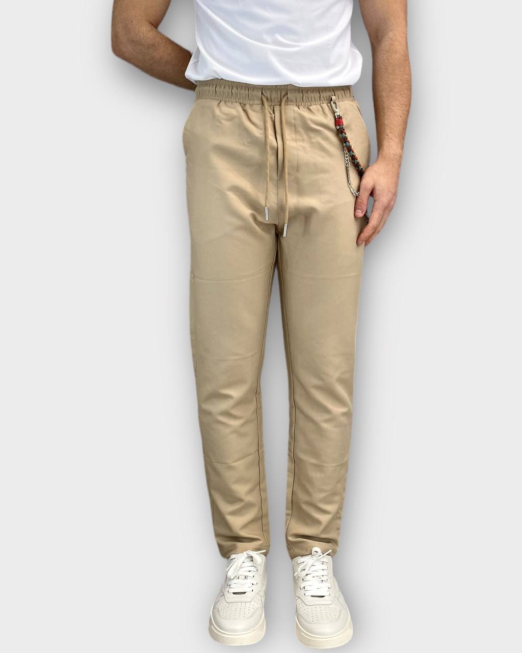 PANTALACCIO CON COULISSE ED ACCESSORIO CATENA REMOVIBILE IN MORBIDO TESSUTO MISTO VISCOSA - COMFORT FIT