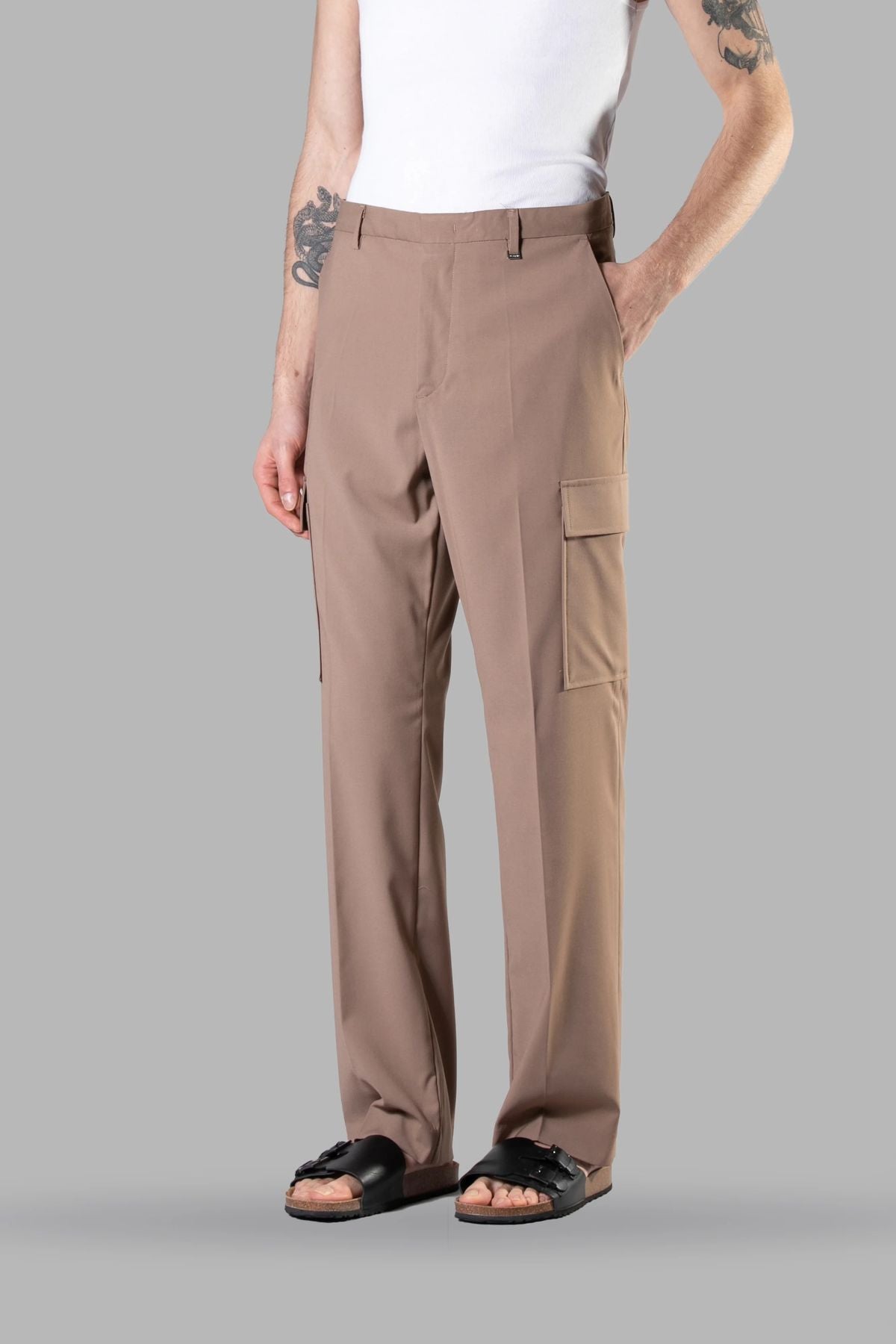 PANTALONE FONDO AMPIO CON TASCONI APPLICATI IN MISTO VISCOSA - RELAXED FIT