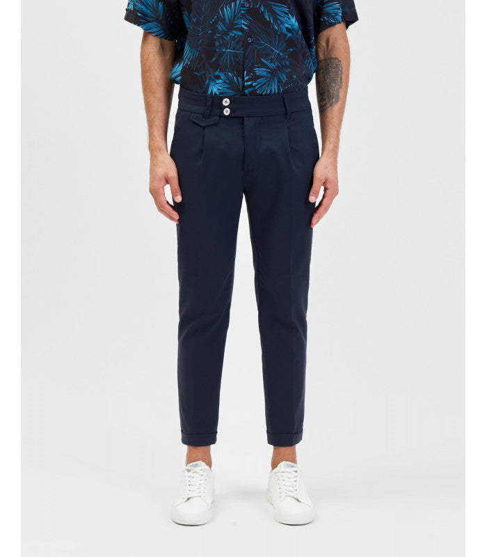 PANTALONE DA ABITO IN COTONE ELASTICIZZATO CON PINCE - SLIM FIT