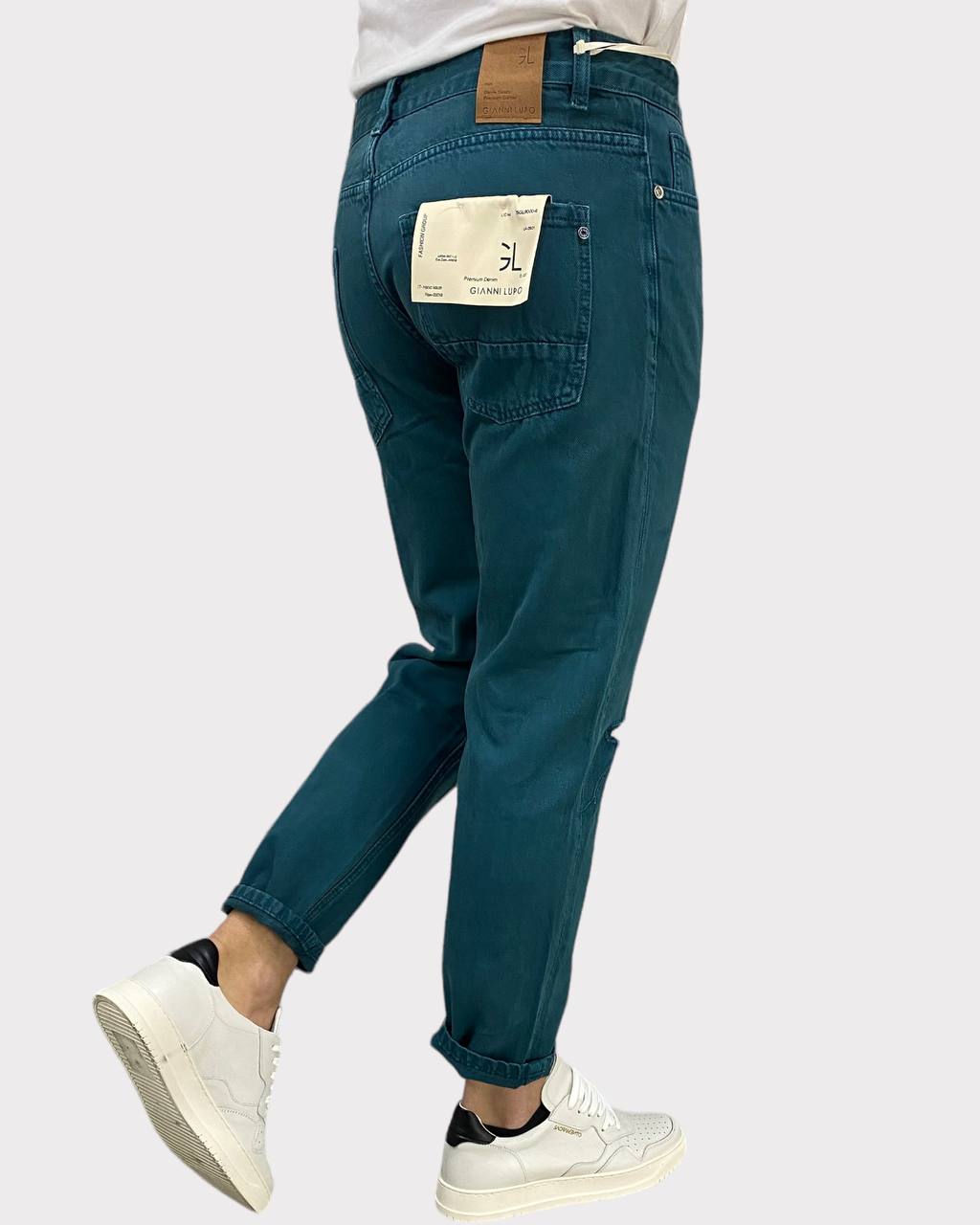 JEANS 5 TASCHE IN TELA FERMA CON TAGLIO AL GINOCCHIO - CARROT FIT