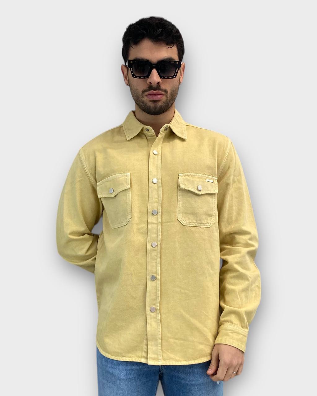 GIACCA CAMICIA IN JEANS TELA FERMA CON TASCHINI E BOTTONI AUTOMATICI - REGULAR FIT