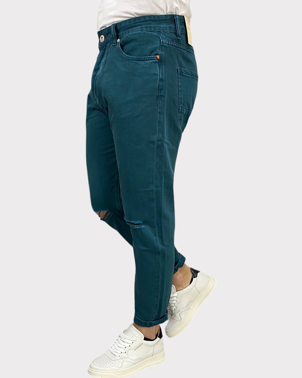 JEANS 5 TASCHE IN TELA FERMA CON TAGLIO AL GINOCCHIO - CARROT FIT