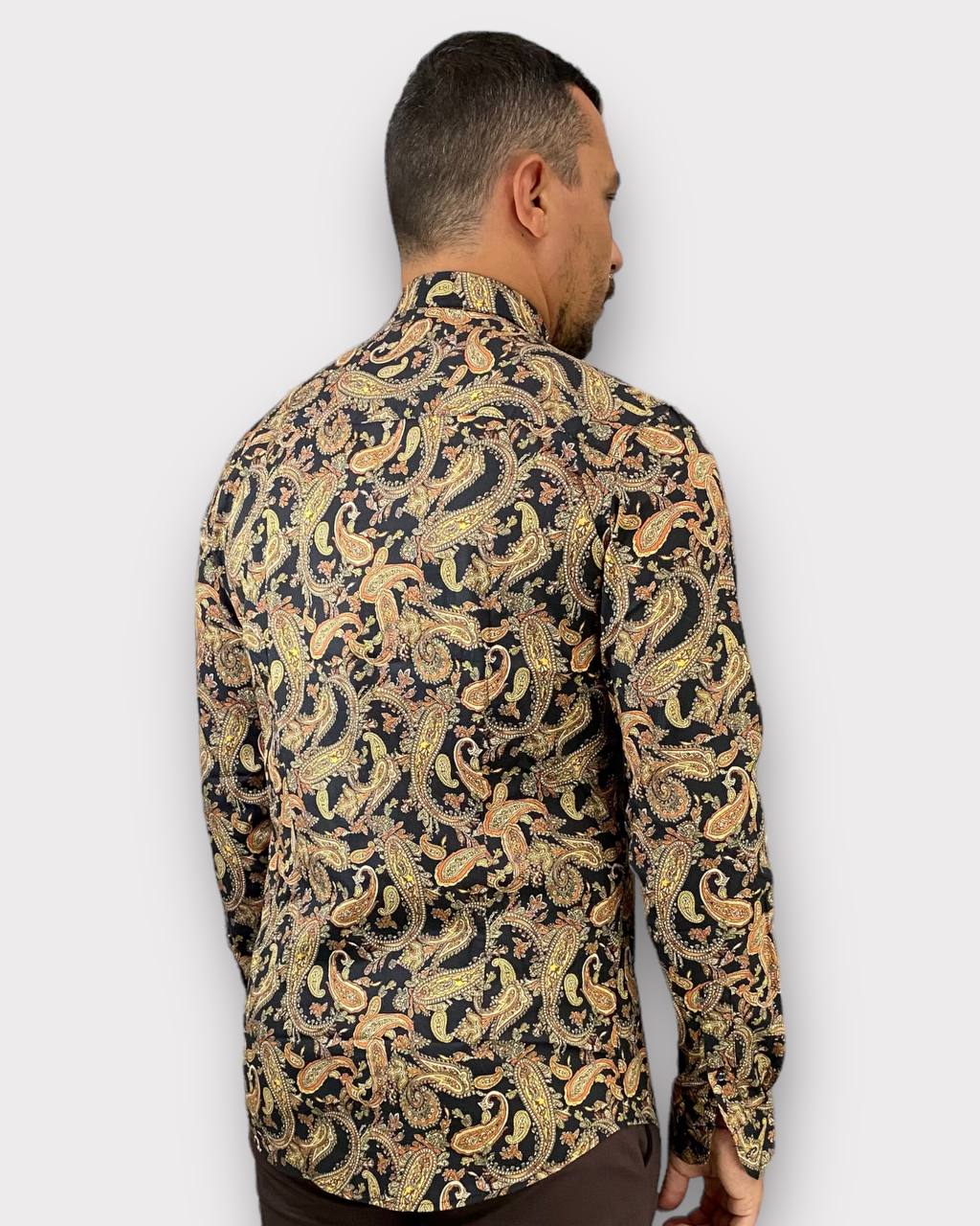 CAMICIA SLIM FIT IN COTONE ELASTICIZZATO FANTASIA CACHEMIRE