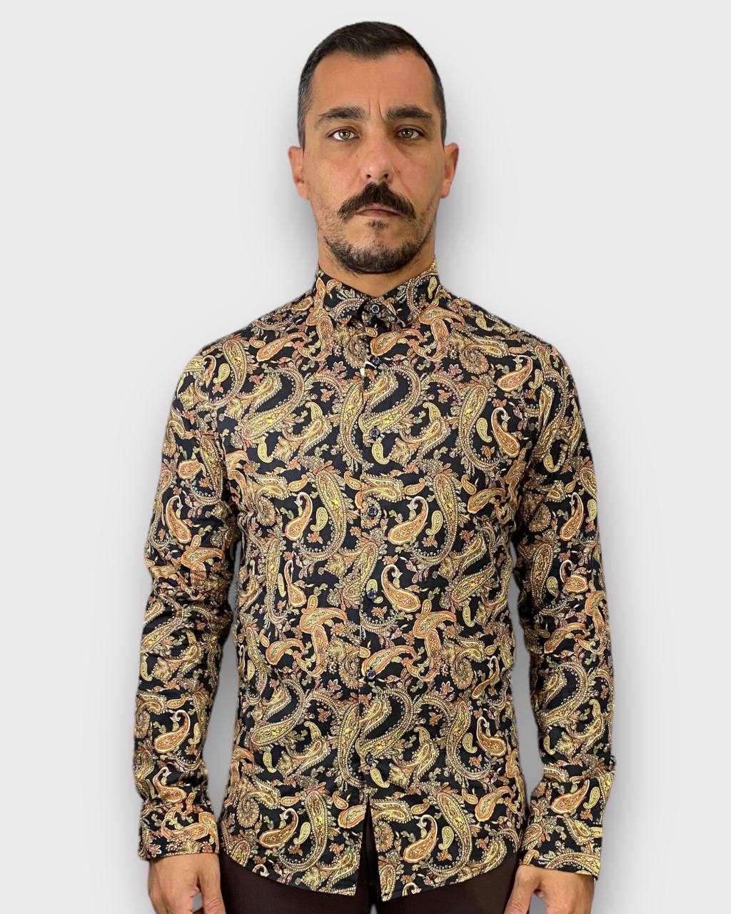 CAMICIA SLIM FIT IN COTONE ELASTICIZZATO FANTASIA CACHEMIRE