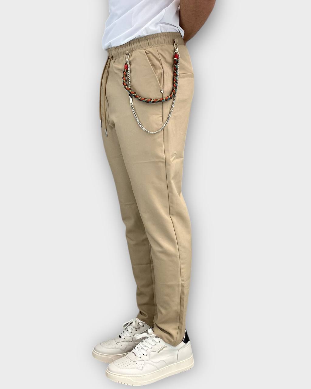 PANTALACCIO CON COULISSE ED ACCESSORIO CATENA REMOVIBILE IN MORBIDO TESSUTO MISTO VISCOSA - COMFORT FIT