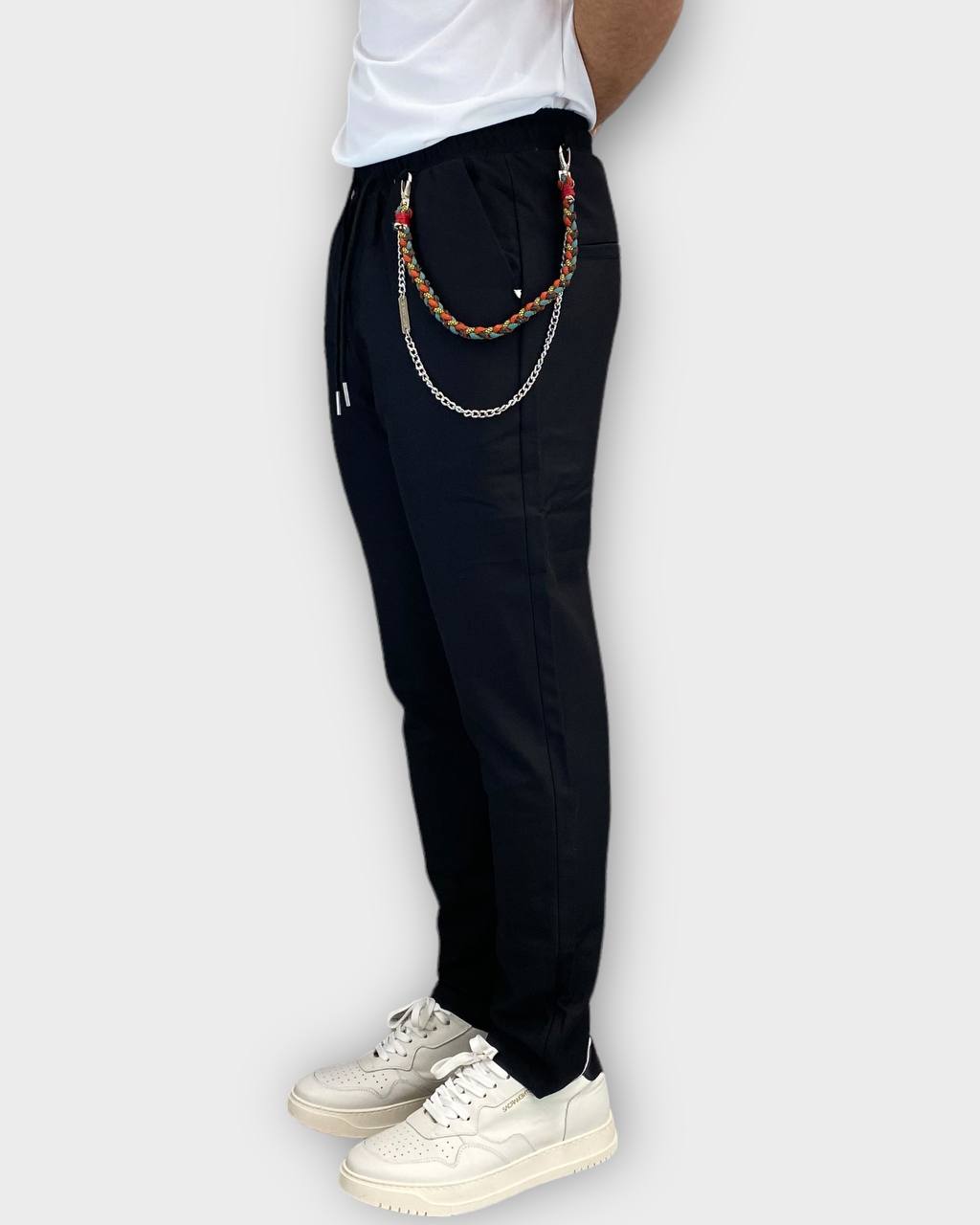 PANTALACCIO CON COULISSE ED ACCESSORIO CATENA REMOVIBILE IN MORBIDO TESSUTO MISTO VISCOSA - COMFORT FIT