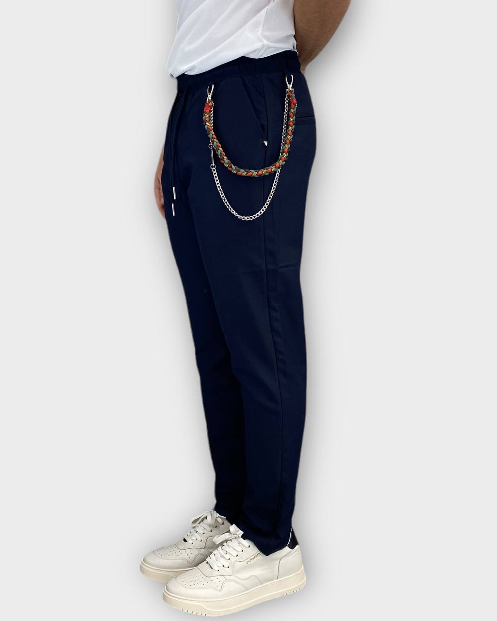PANTALACCIO CON COULISSE ED ACCESSORIO CATENA REMOVIBILE IN MORBIDO TESSUTO MISTO VISCOSA - COMFORT FIT