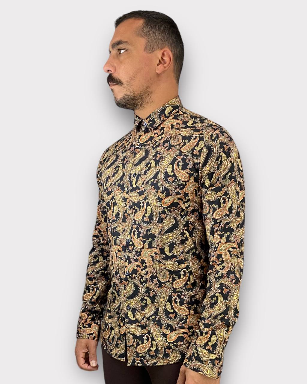 CAMICIA SLIM FIT IN COTONE ELASTICIZZATO FANTASIA CACHEMIRE