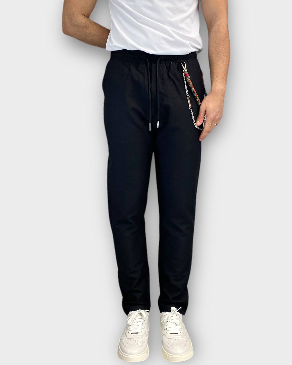 PANTALACCIO CON COULISSE ED ACCESSORIO CATENA REMOVIBILE IN MORBIDO TESSUTO MISTO VISCOSA - COMFORT FIT